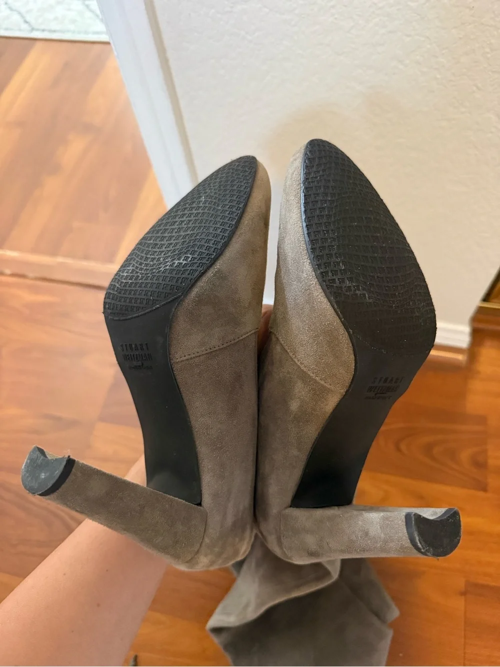 Stuart Weitzman Tall Suede Over-the-Knee Boots in Taupe